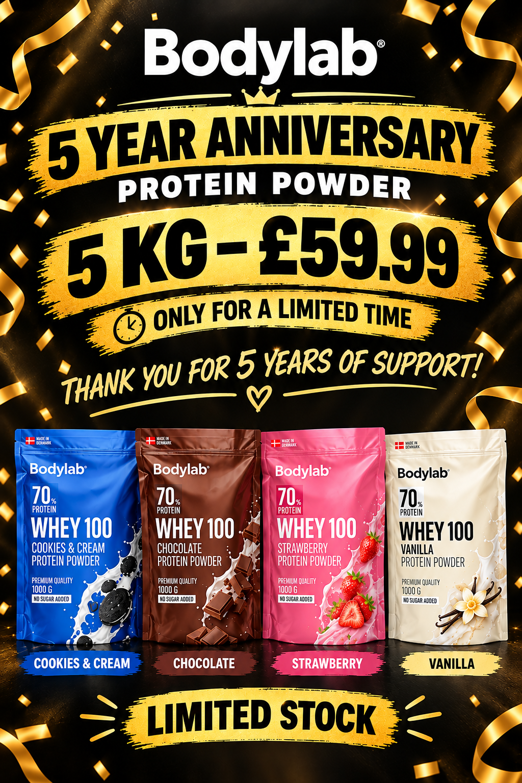 Bodylab Whey 100 5 kg – four flavours